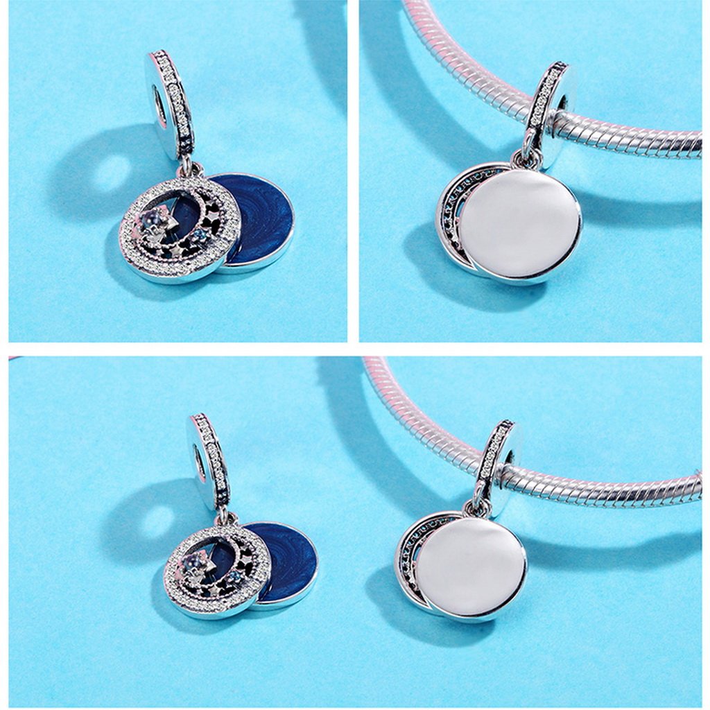 PAHALA 925 Sterling Silver Moonlit Star Blue Enamel with Crystals Charm Bead