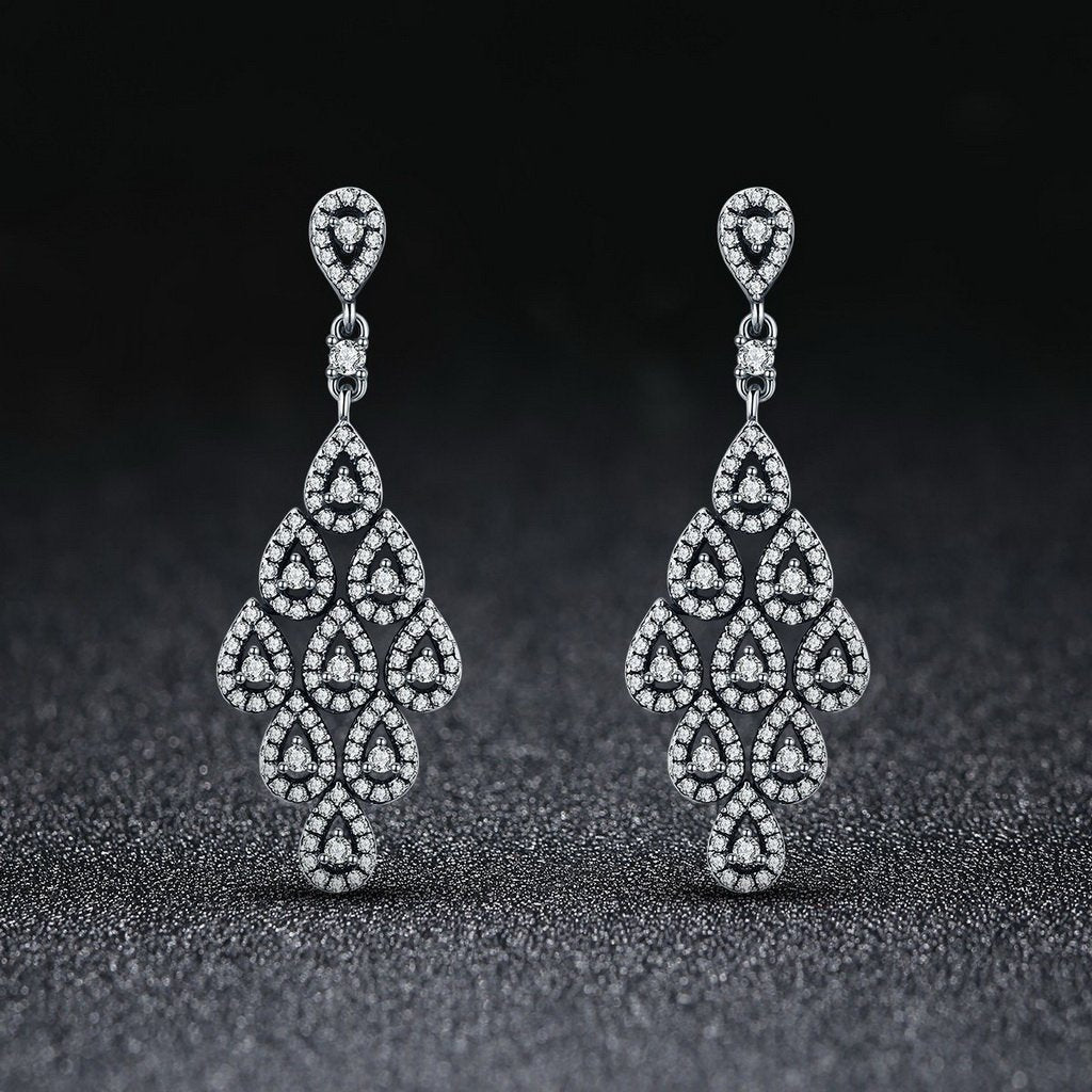 PAHALA 925 Sterling Silver Cascading Glamour With Crystals Long Drop Earrings