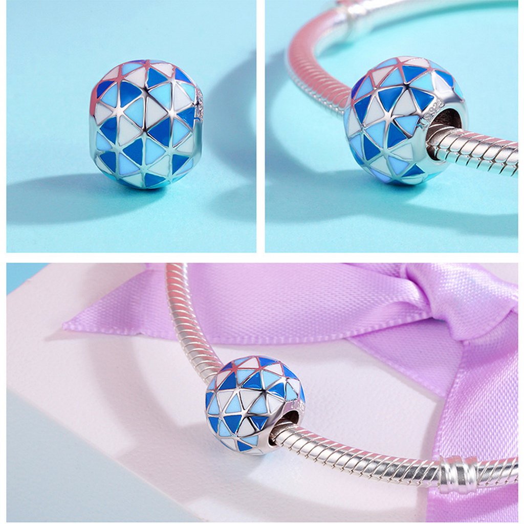 PAHALA 925 Sterling Silver Sea Blue White Enamel Charm Bead