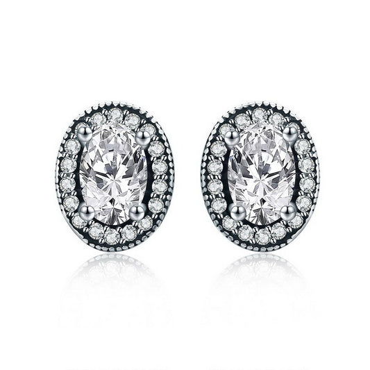 PAHALA 925 Sterling Silver Love Round With Crystals Stud Earrings