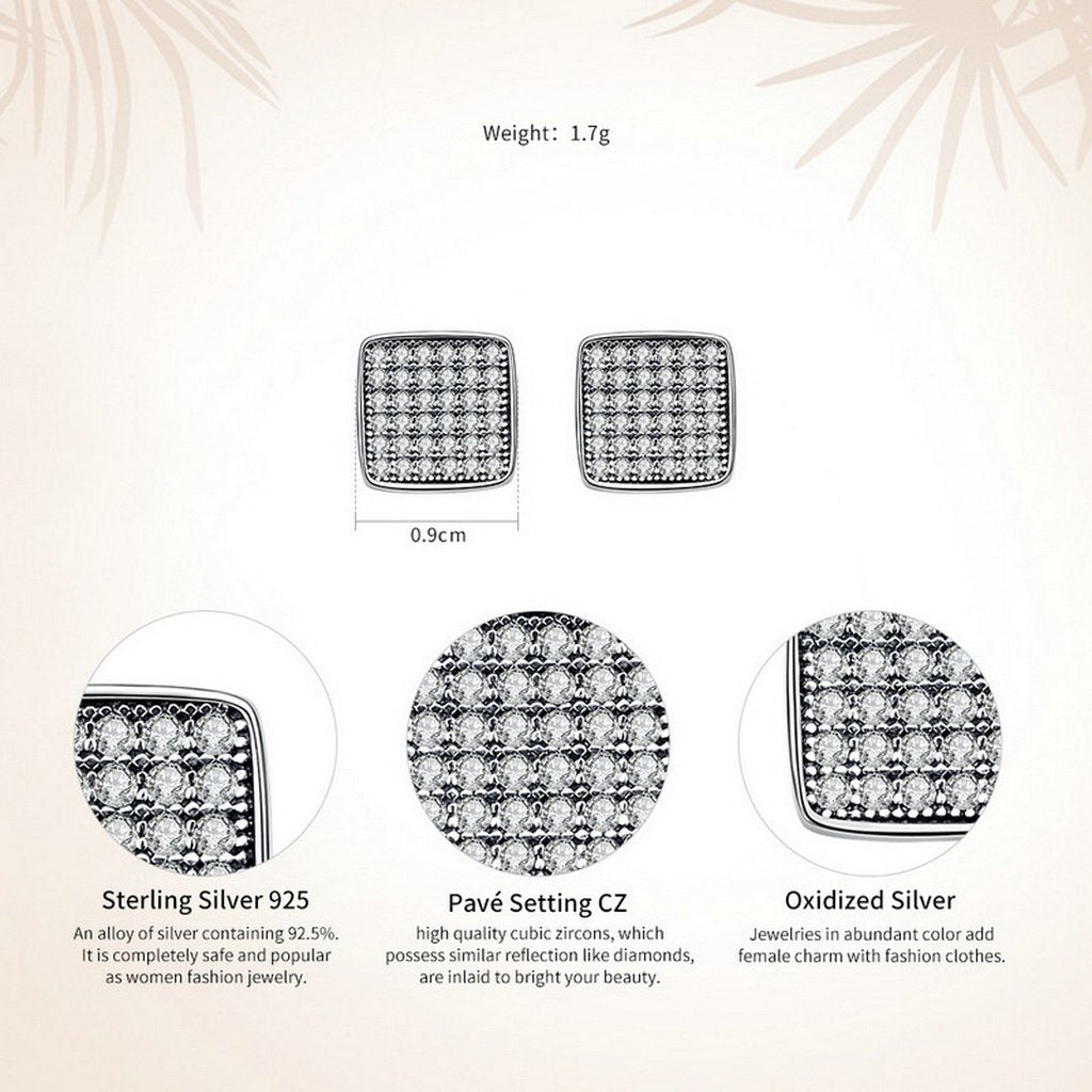PAHALA 925 Sterling Silver Crystals Classic Square Party Wedding Stud Earring