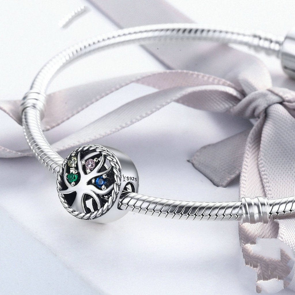 PAHALA 925 Sterling Silver Colorful Crystals Tree Charms Fit Bracelets Necklace