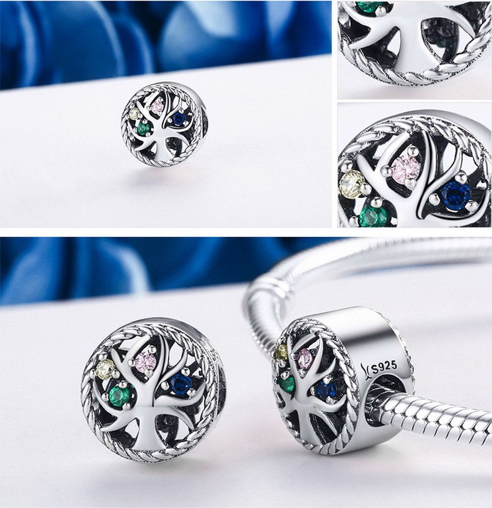 PAHALA 925 Sterling Silver Colorful Crystals Tree Charms Fit Bracelets Necklace