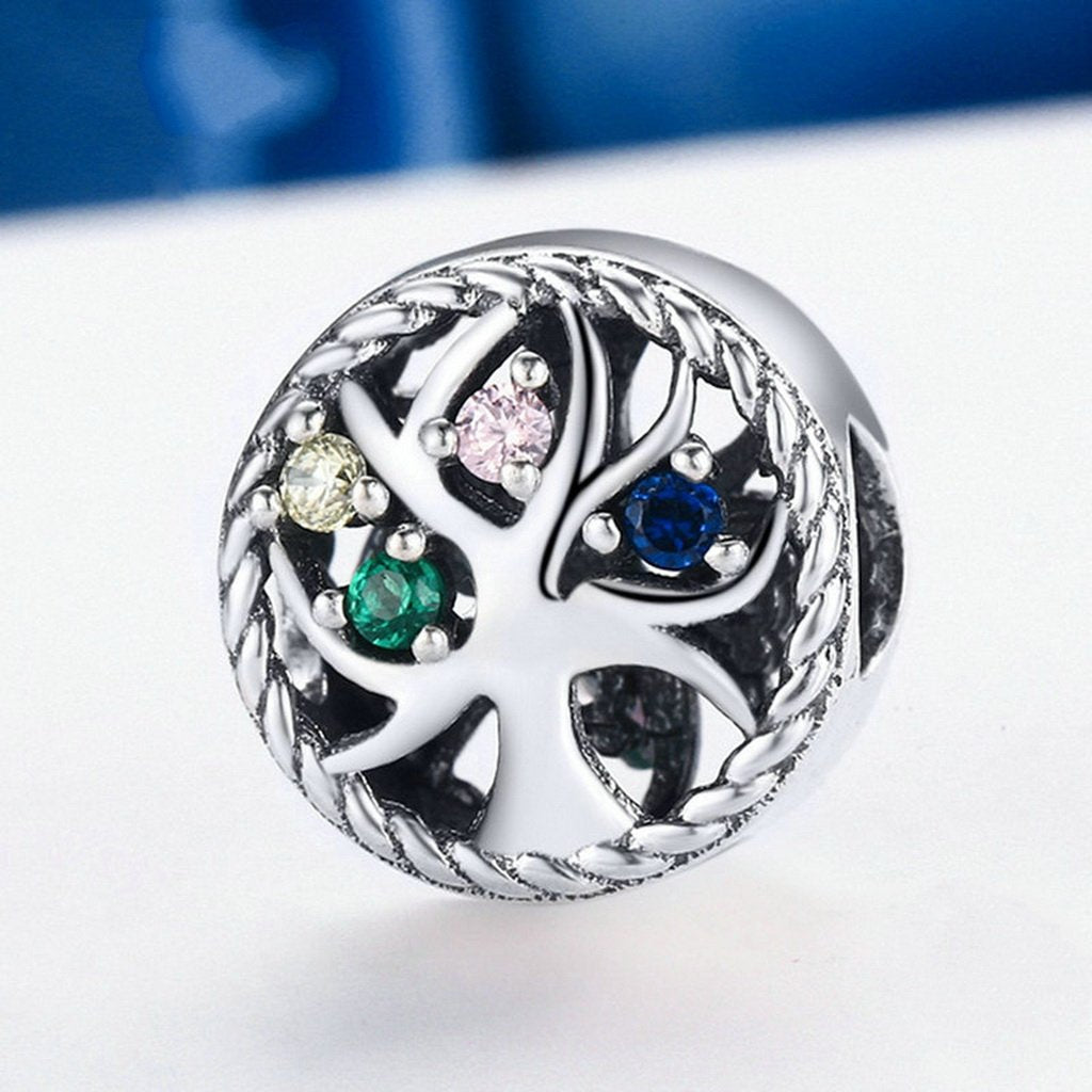 PAHALA 925 Sterling Silver Colorful Crystals Tree Charms Fit Bracelets Necklace