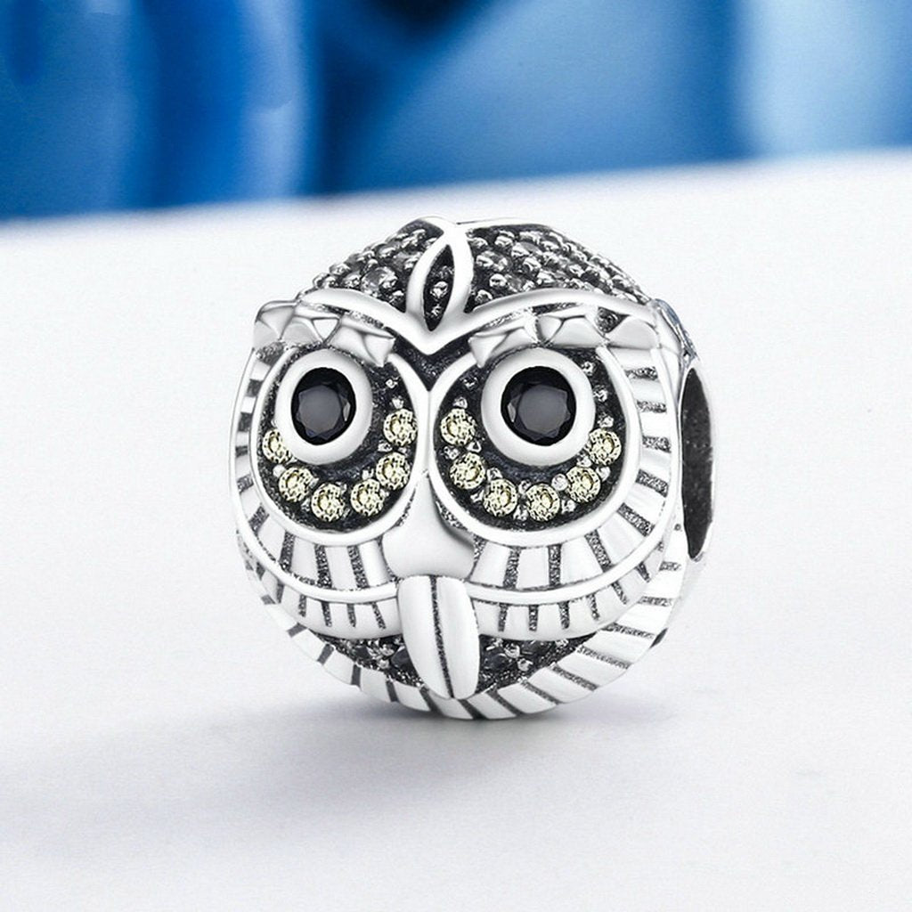 PAHALA 925 Sterling Silver Lovely OWL with Crystals Charms Beads