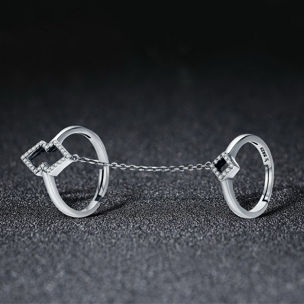 PAHALA 925 Strling Silver Anel Double Layer Finger Weeding Party Ring