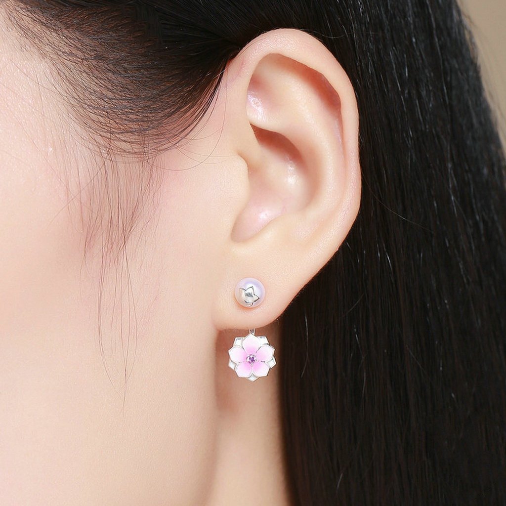 PAHALA 925 Sterling Silver Bloom Cerise Enamel Party Wedding Stud Earring