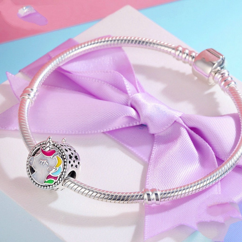 PAHALA 925 Sterling Silver Colorful Unicorn Enamel Charm Bead
