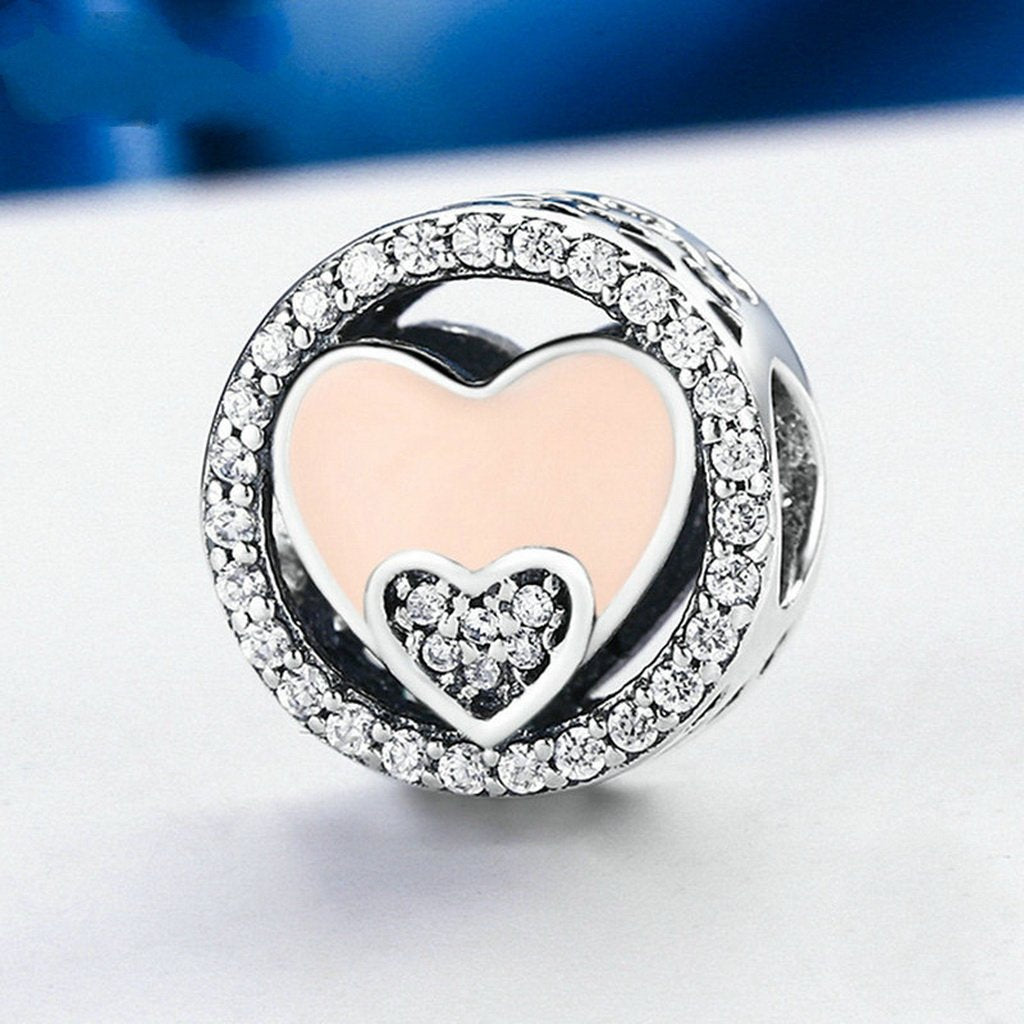 PAHALA 925 Sterling Silver Sweet Heart with Pink Enamel Crystals Charms Fit Bracelets Necklace