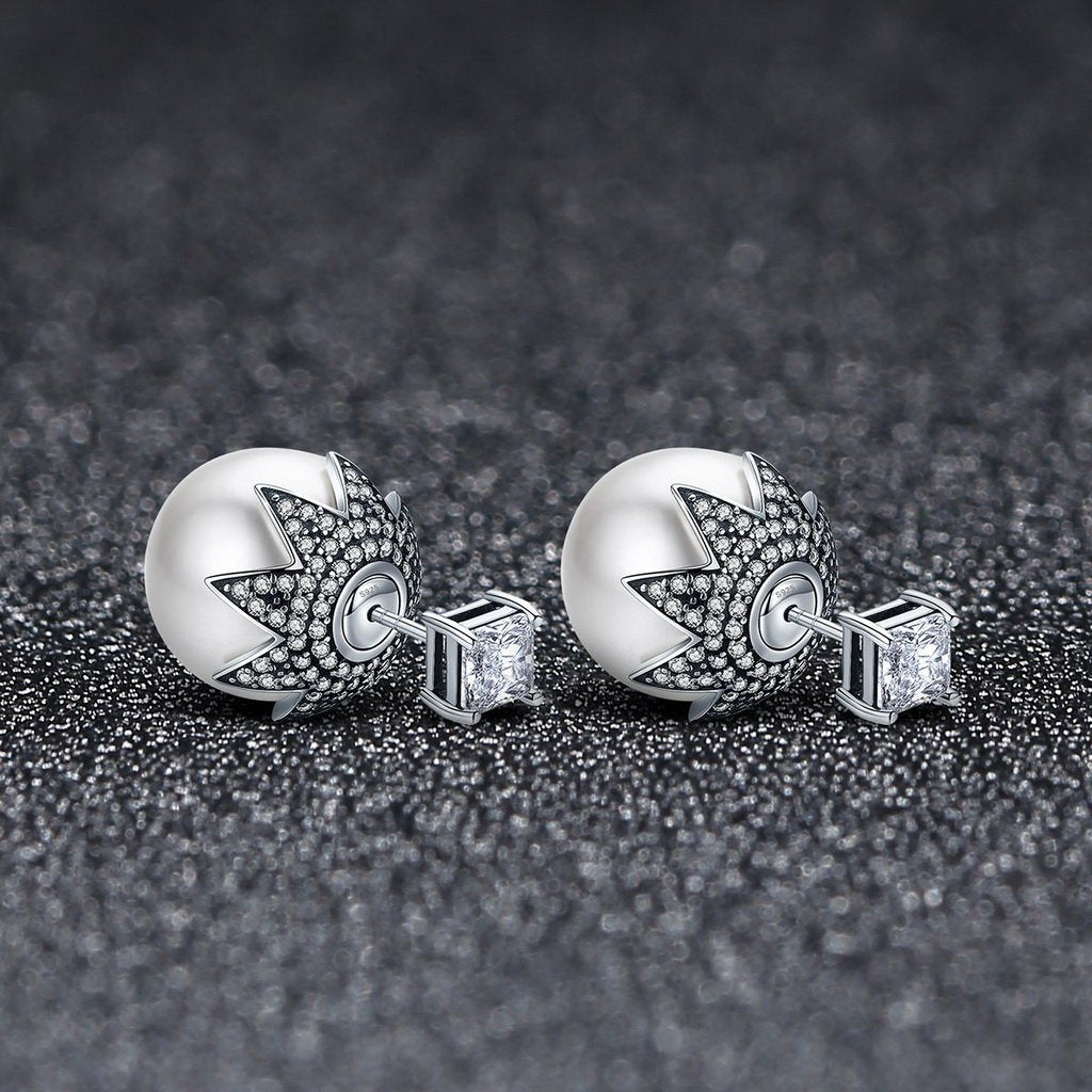 PAHALA 925 Sterling Silver Double Side Ball Crystal Stud Earrings