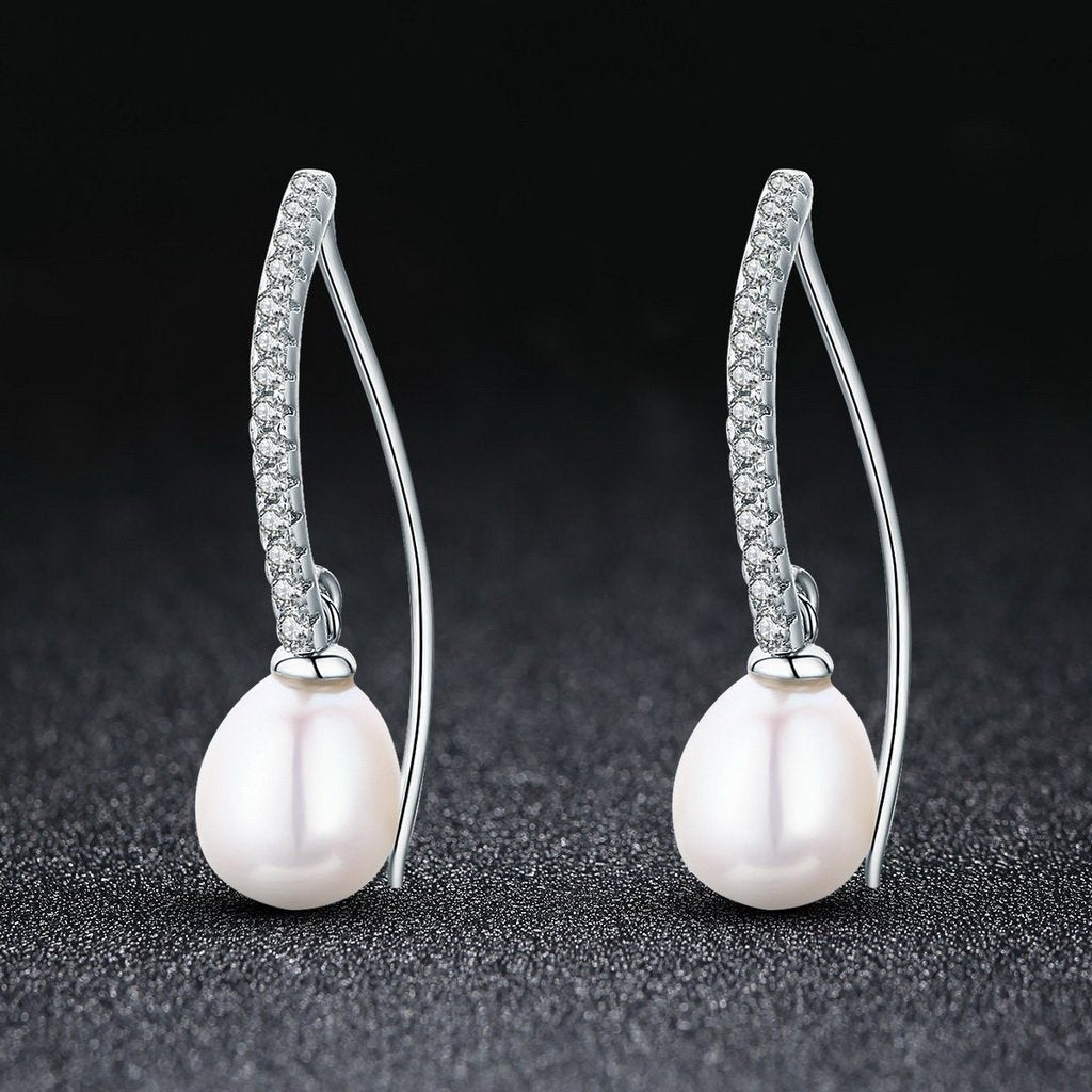 PAHALA 925 Sterling Silver Vintage Freshwater Pearl Hanging Crystals Drop Earrings