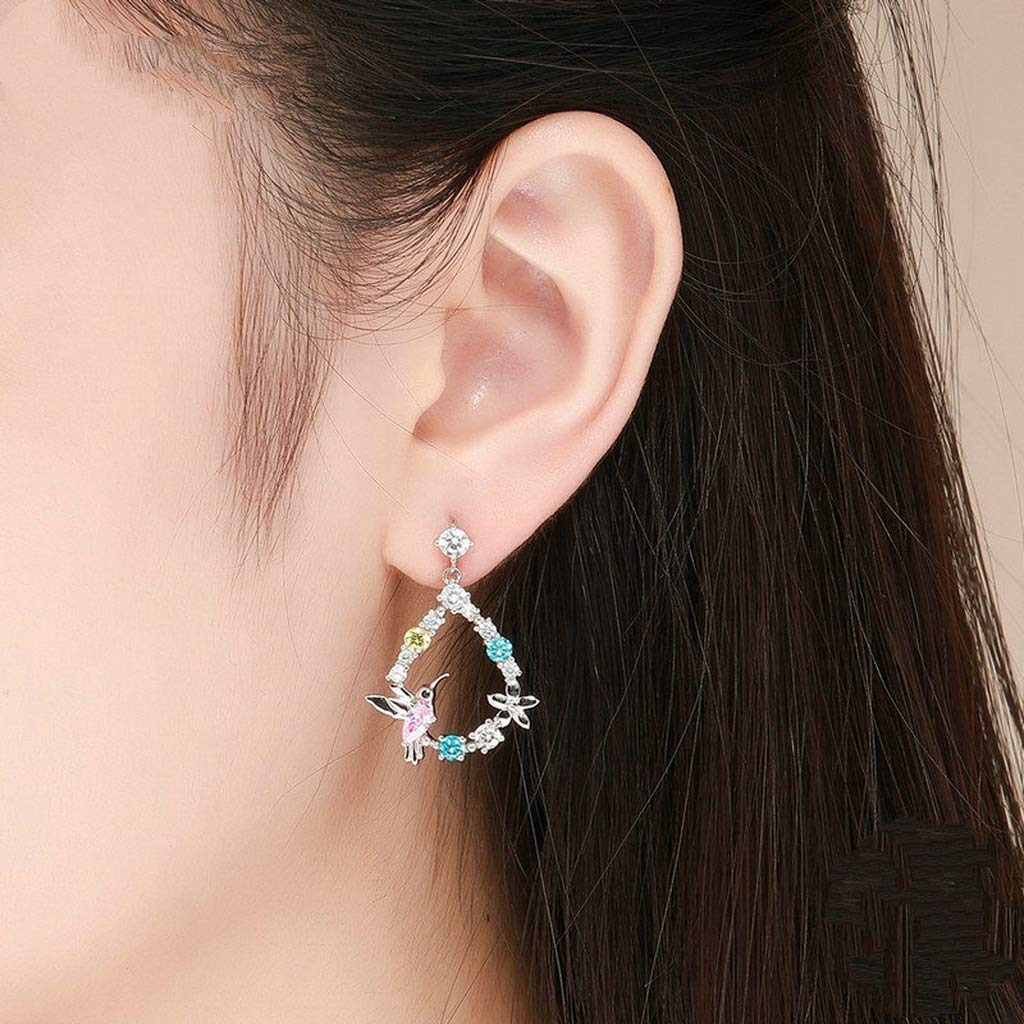 PAHALA 925 Sterling Silver Hummingbird Colorful CrystalS Stud Earrings