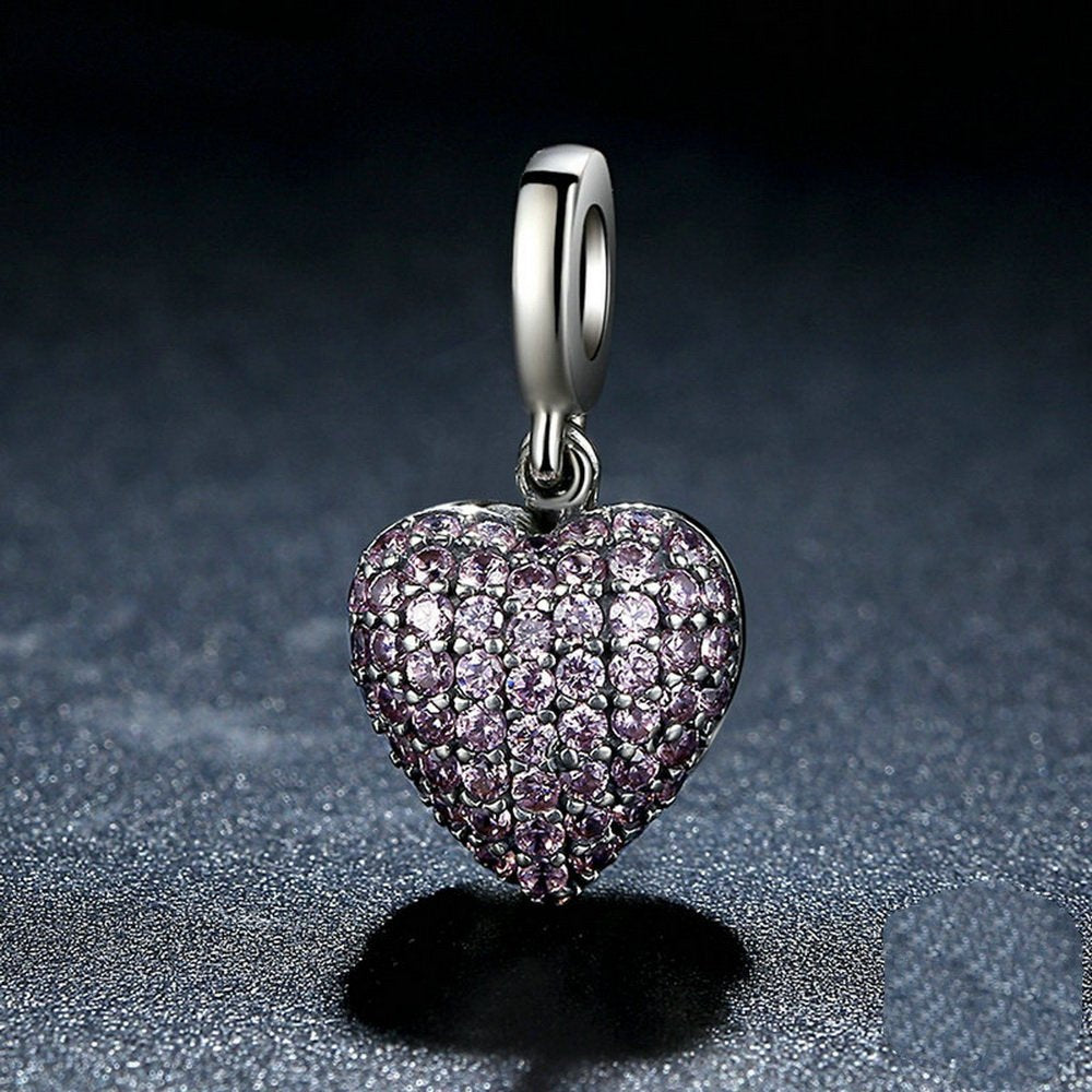 PAHALA 925 Strling Silver Pink Heart Love Forever with Crystals Charms Pendant Fit Bracelets Bangles Necklace