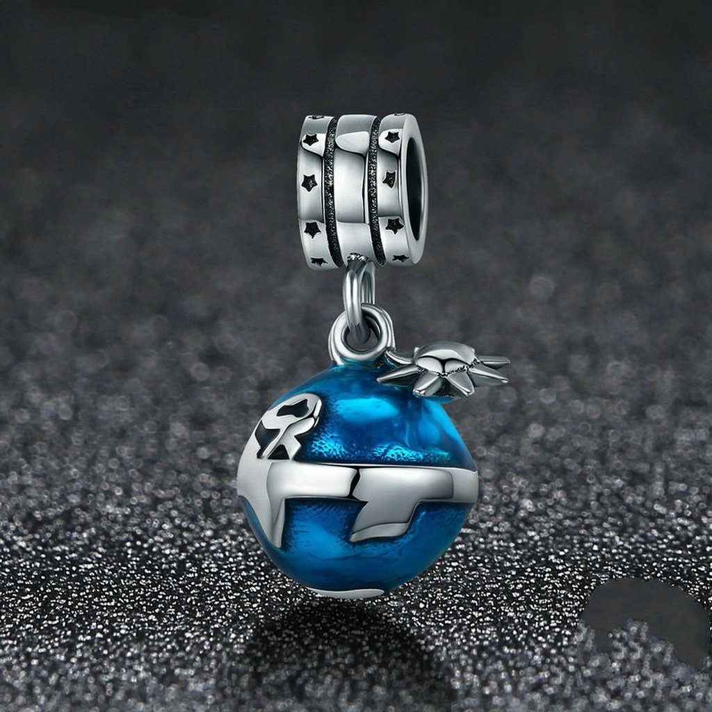 PAHALA 925 Sterling Silver Planet Blue Enamel Crystals Pendant Charm Bead