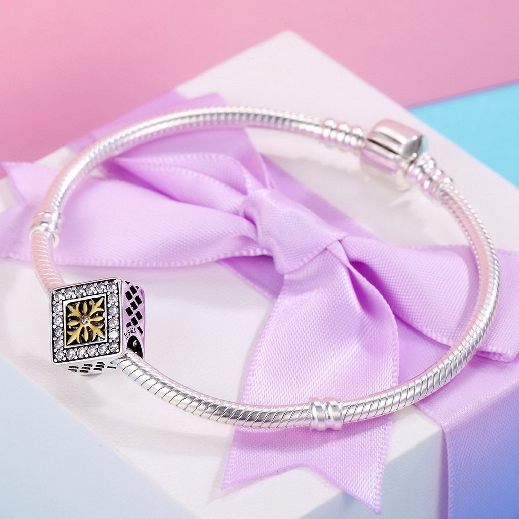 PAHALA 925 Sterling Silver Square Crystals Snowflake Charm Bead