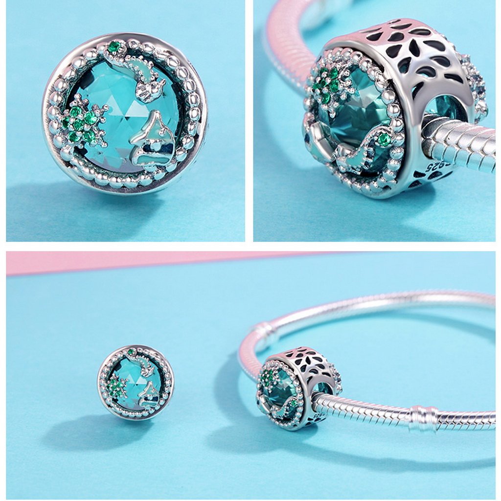 PAHALA 925 Sterling Silver Mystery Ocean Blue Crystal Charm Bead Fit Bracelet