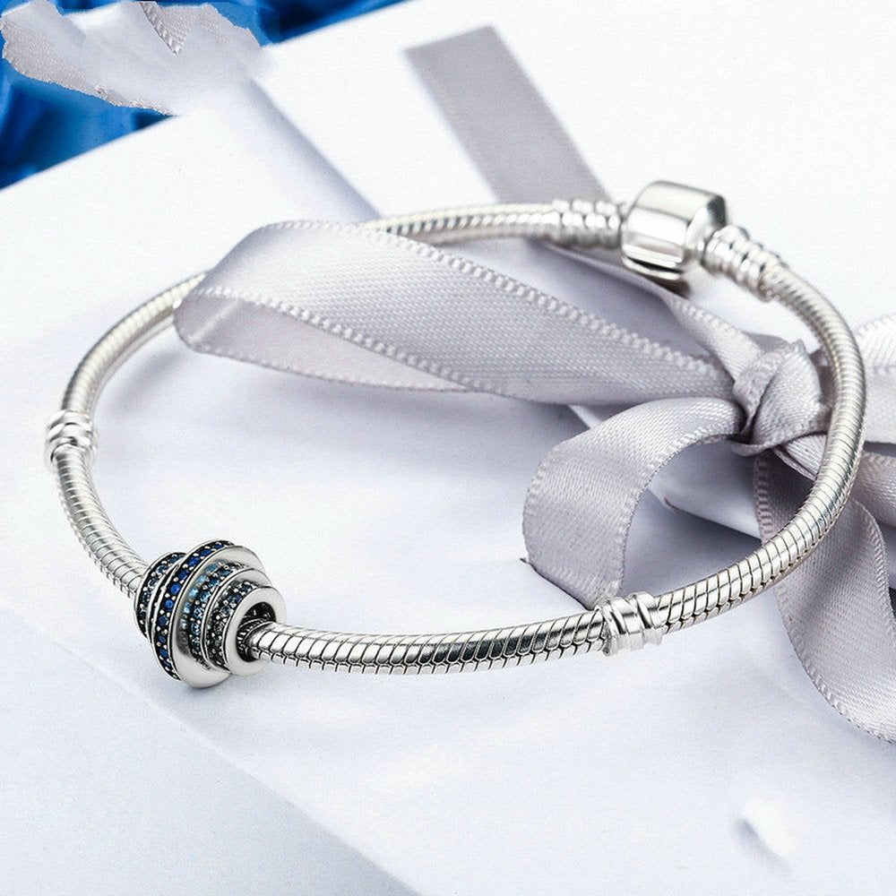 PAHALA 925 Strling Silver Gradual Round Blue Wheel Crystal Charms Fit Bracelets Necklace