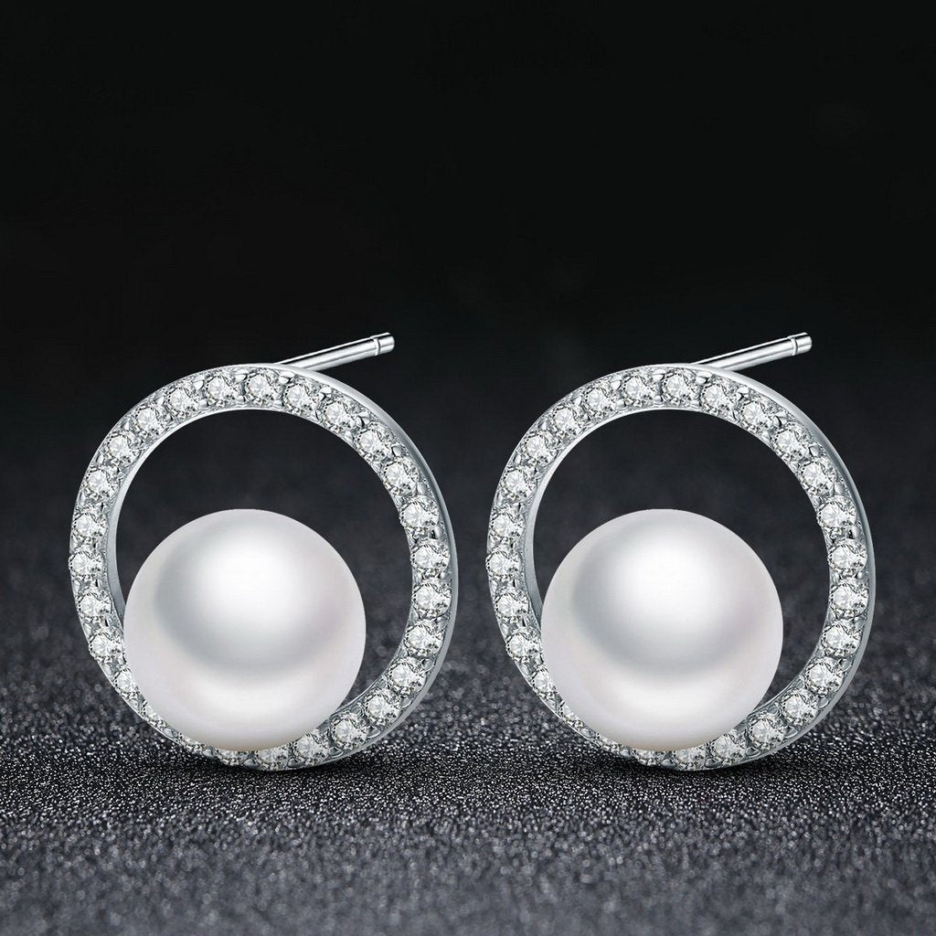 PAHALA 925 Sterling Silver Exquisite Round Luminous With Crystals Stud Earrings