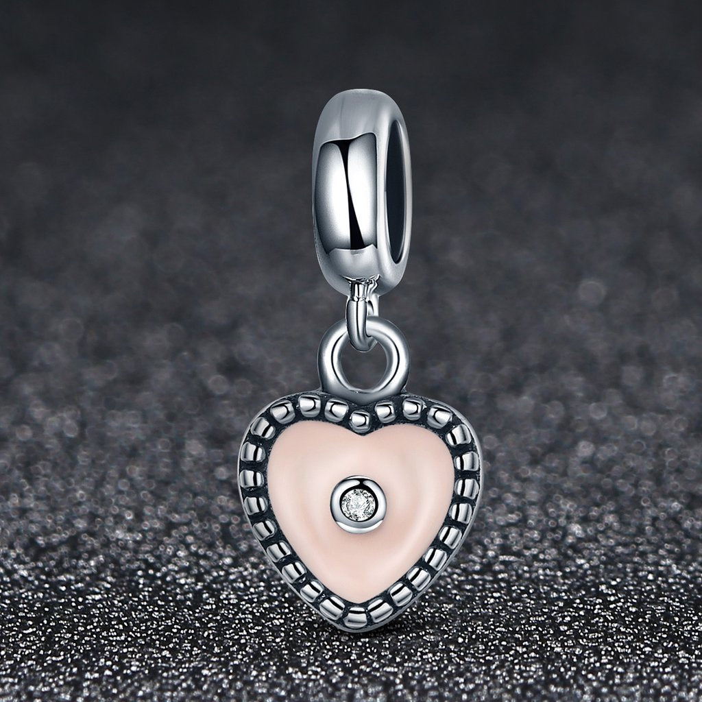 PAHALA 925 Strling Silver Pink Ture Love with Crystal Charms Fit Bracelets Necklace