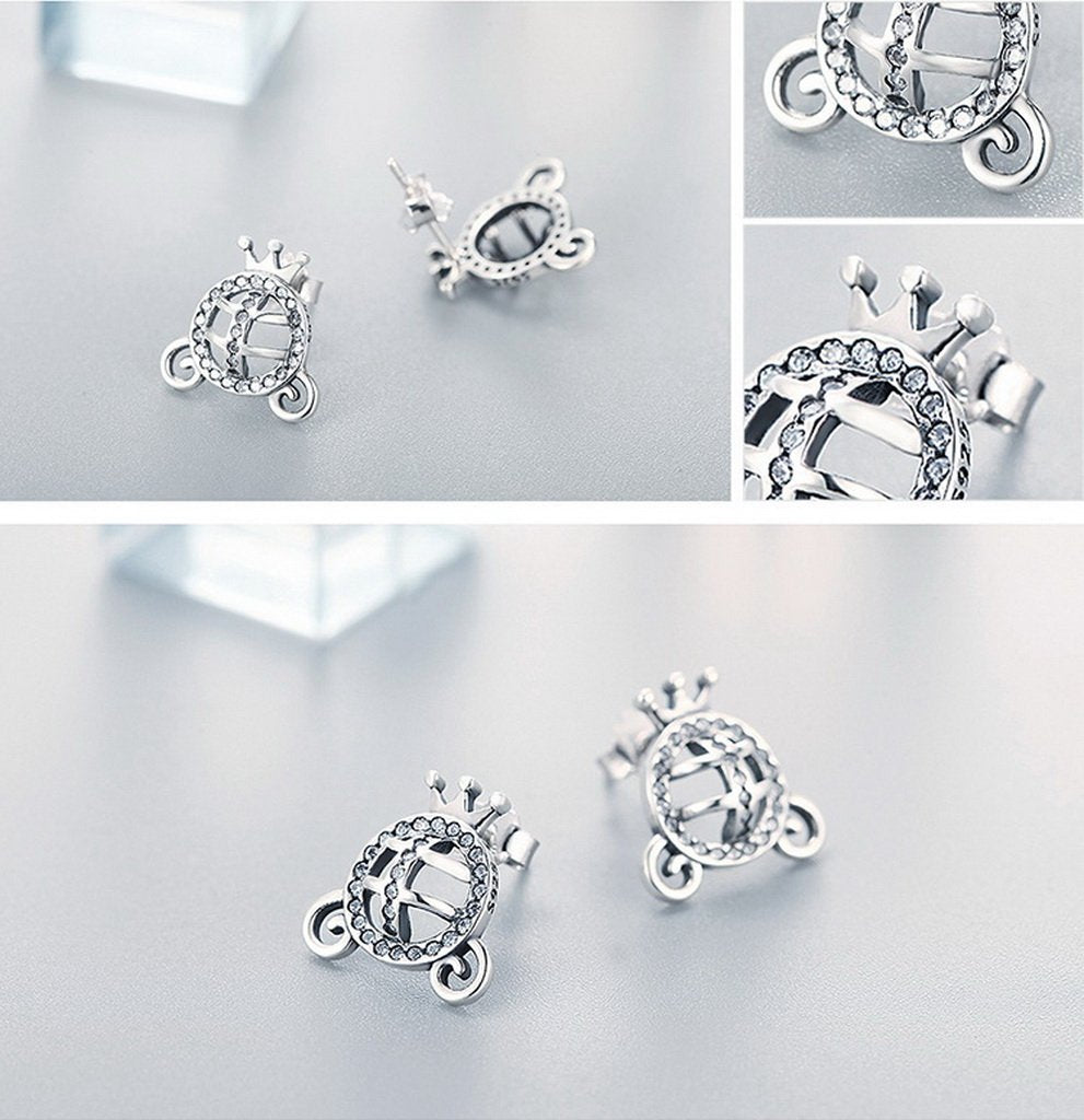 PAHALA 925 Sterling Silver Princess With Crystals Party Wedding Stud Earring