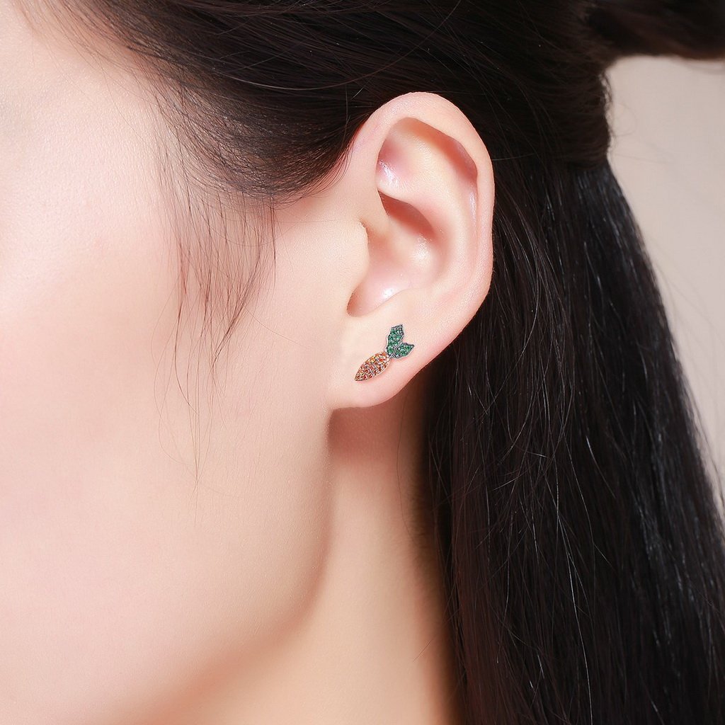 PAHALA 925 Sterling Silver Cute Rabbit Carrot With Crystals Stud Earrings