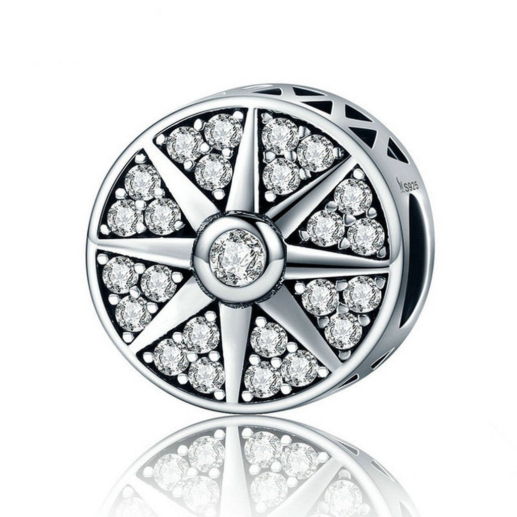 PAHALA 925 Sterling Silver Sun Freeze with Crystals Charms Fit Bracelets Necklace