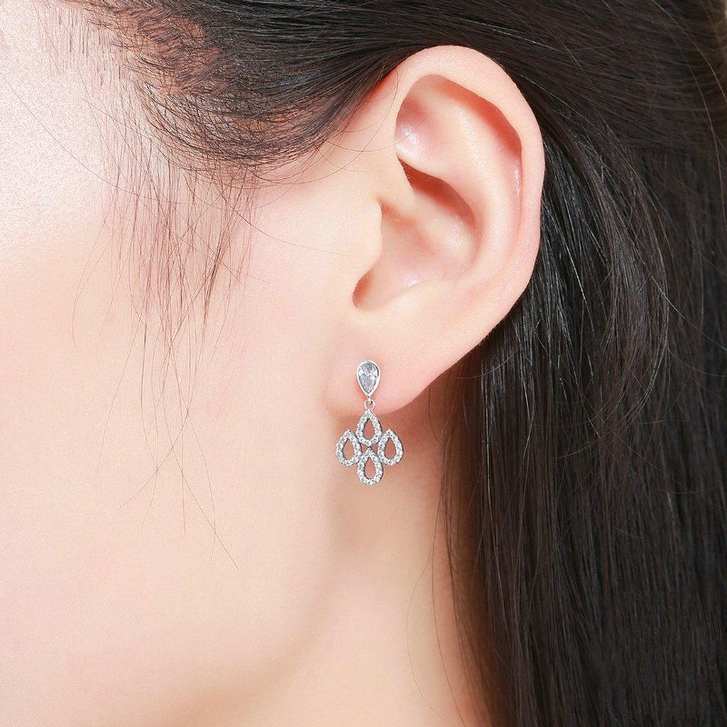 PAHALA 925 Sterling Silver Crystals Droplet Party Wedding Long Drop Earrings