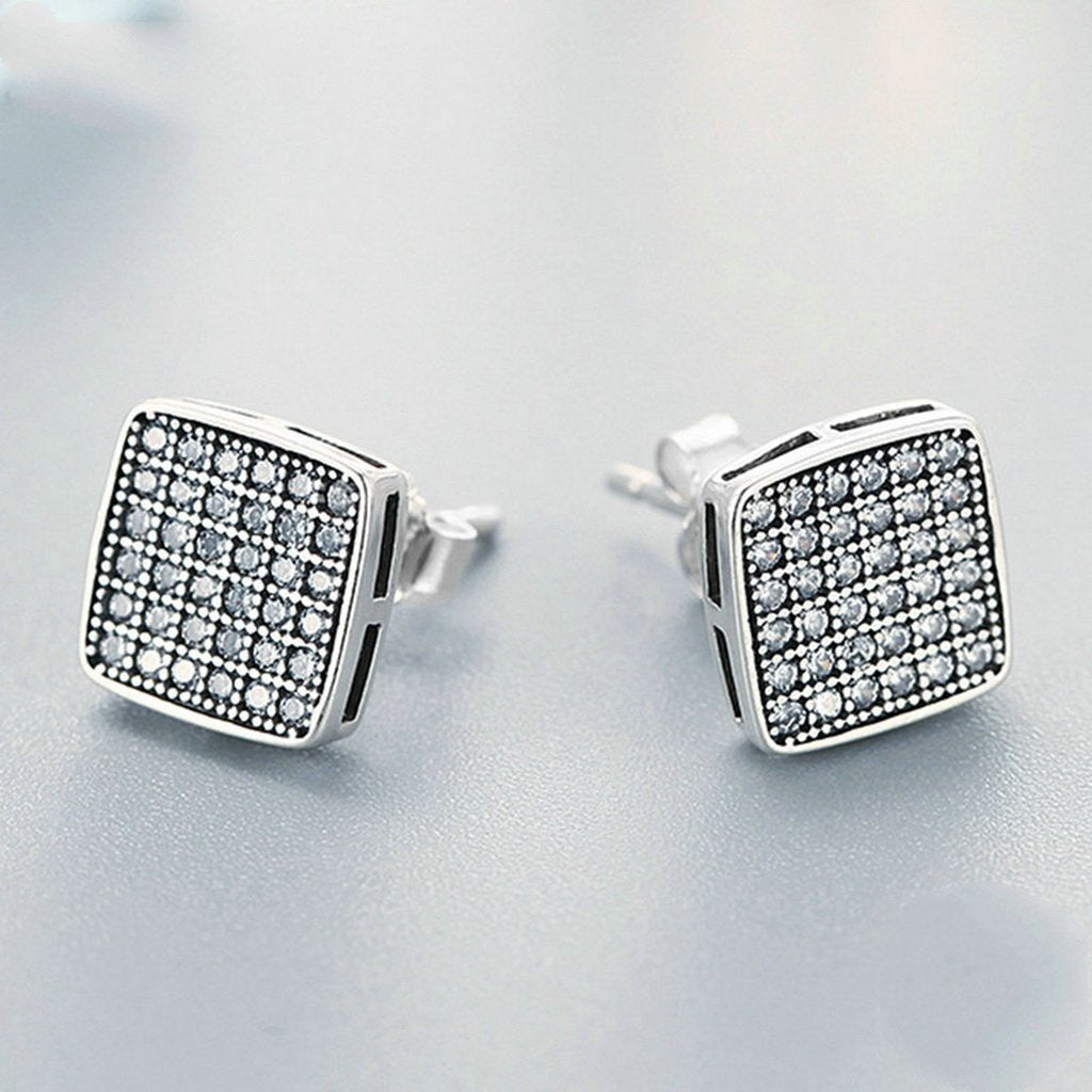 PAHALA 925 Sterling Silver Crystals Classic Square Party Wedding Stud Earring
