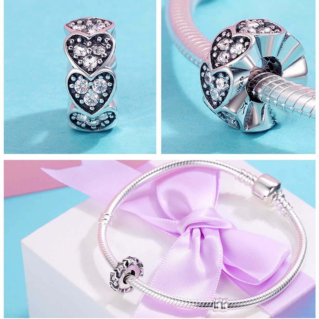 PAHALA 925 Sterling Silver My Heart with You with Crystal Charm Bead Fit Bracelet