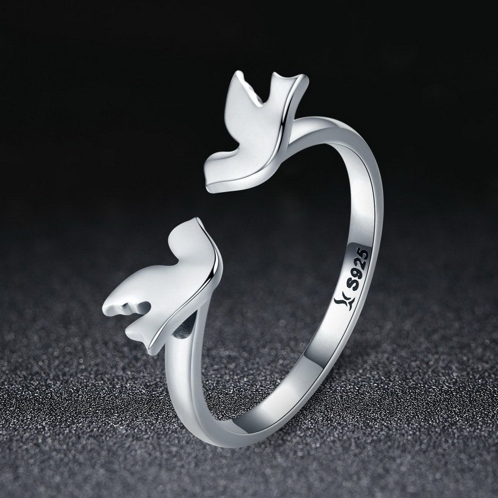 PAHALA 925 Strling Silver Love Doves Love Weeding Party Band Ring