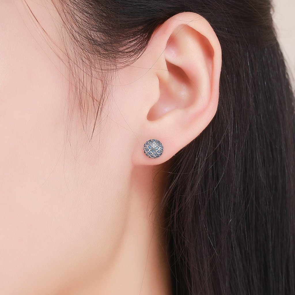 PAHALA 925 Sterling Silver Legend Of The Sea With Blue Crystals Stud Earrings
