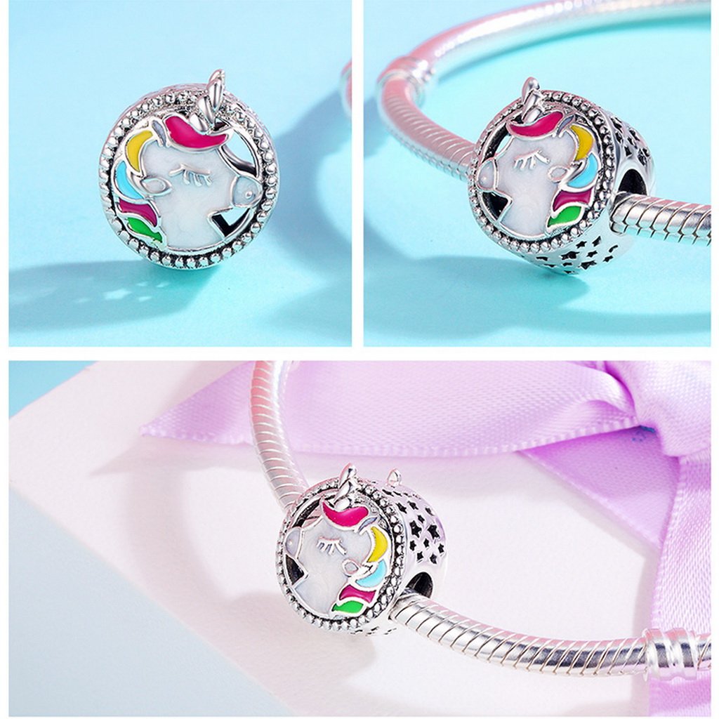 PAHALA 925 Sterling Silver Colorful Unicorn Enamel Charm Bead