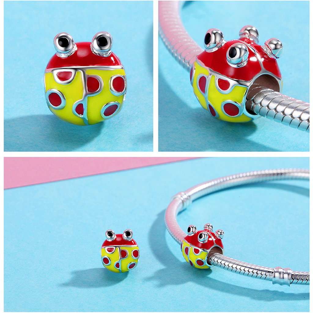 PAHALA 925 Sterling Silver Lovely Ladybug Red Yellow Enamel Charm Bead