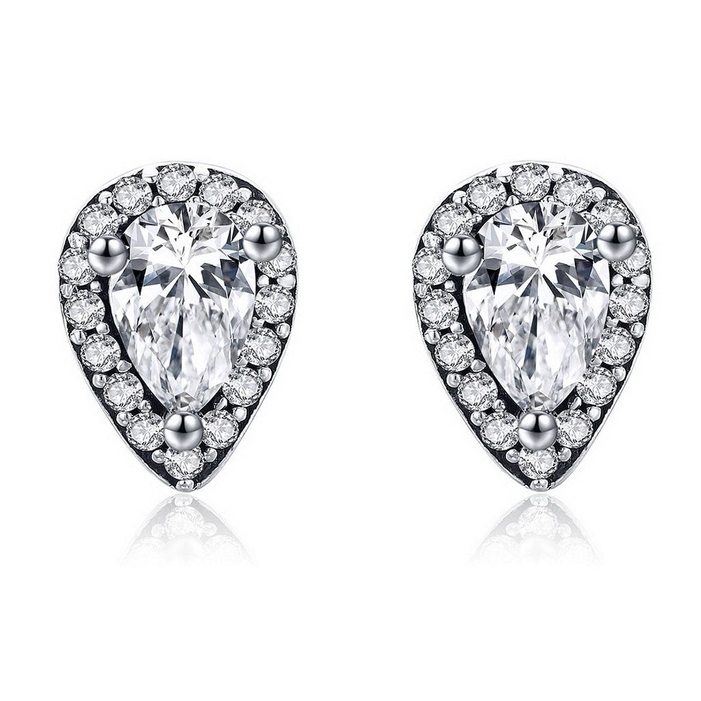 PAHALA 925 Sterling Silver Radiant Teardrop With Crystals Stud Earrings