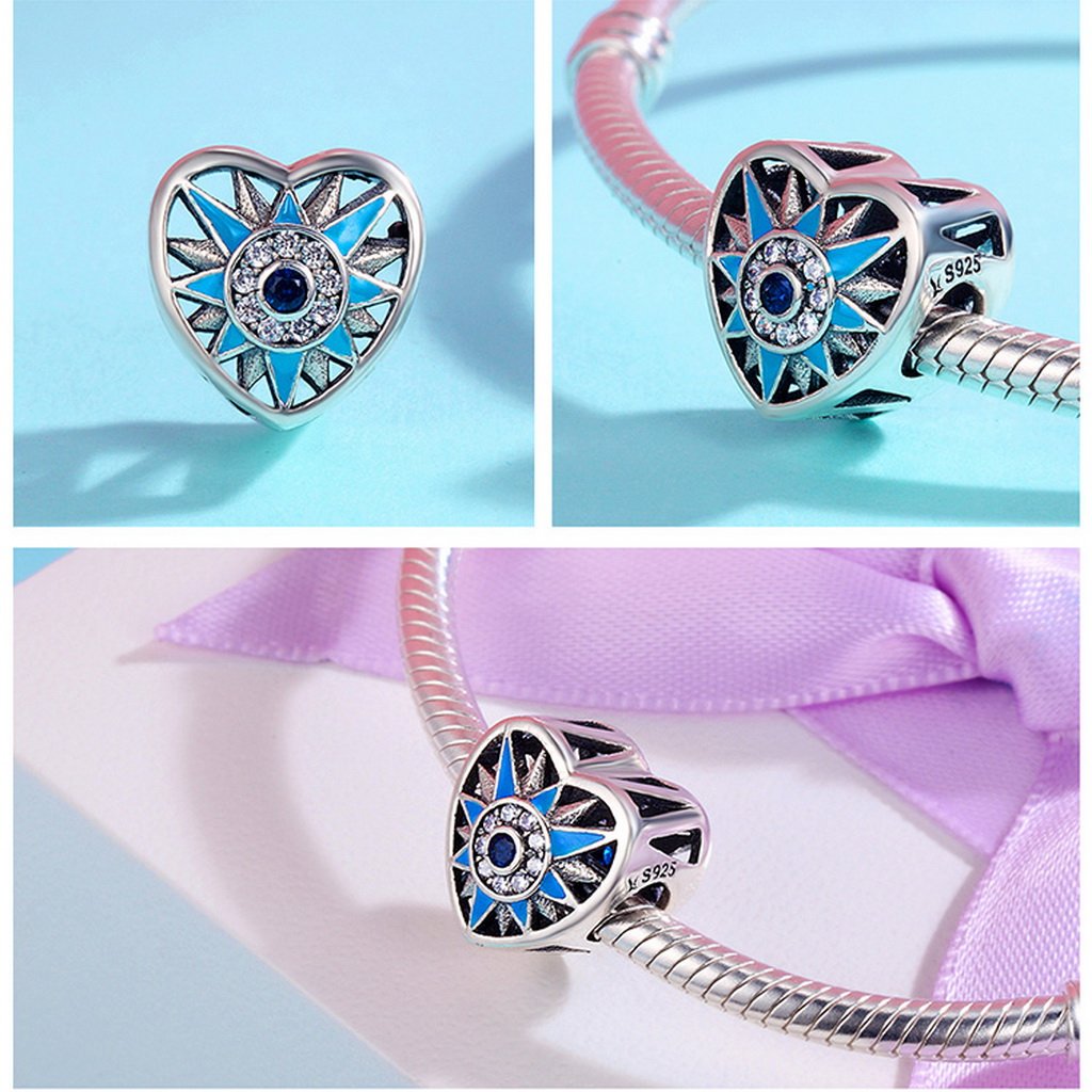 PAHALA 925 Sterling Silver Sun Love with Crystals Blue Enamel Charm Bead