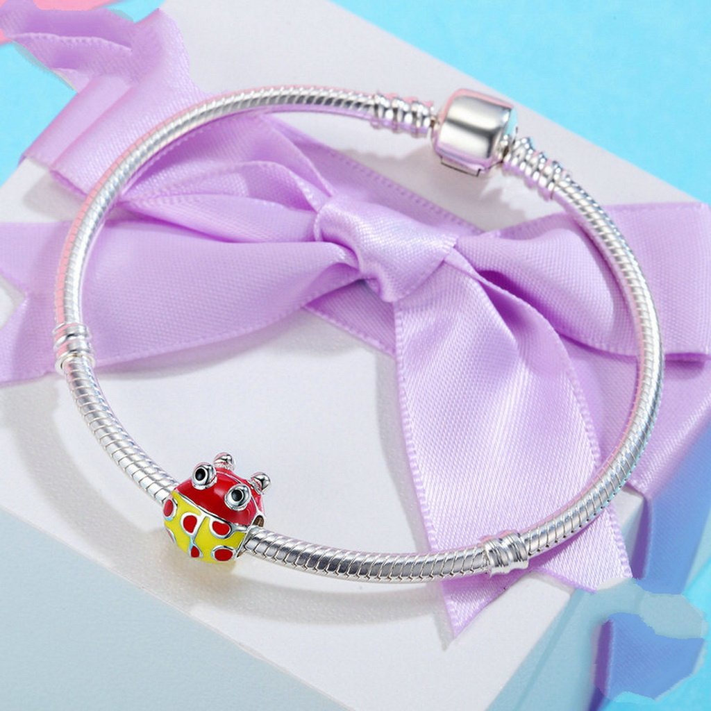 PAHALA 925 Sterling Silver Lovely Ladybug Red Yellow Enamel Charm Bead