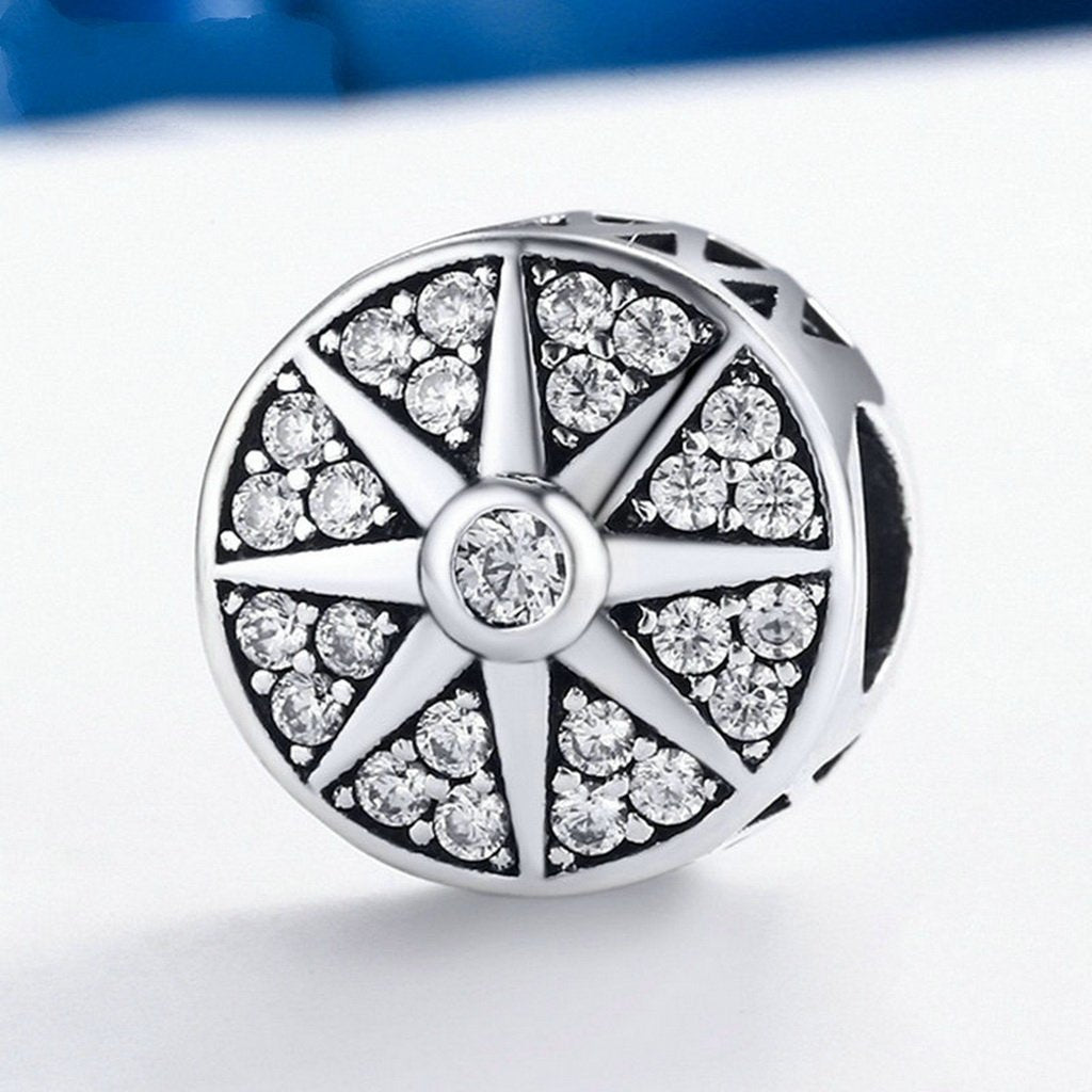 PAHALA 925 Sterling Silver Sun Freeze with Crystals Charms Fit Bracelets Necklace