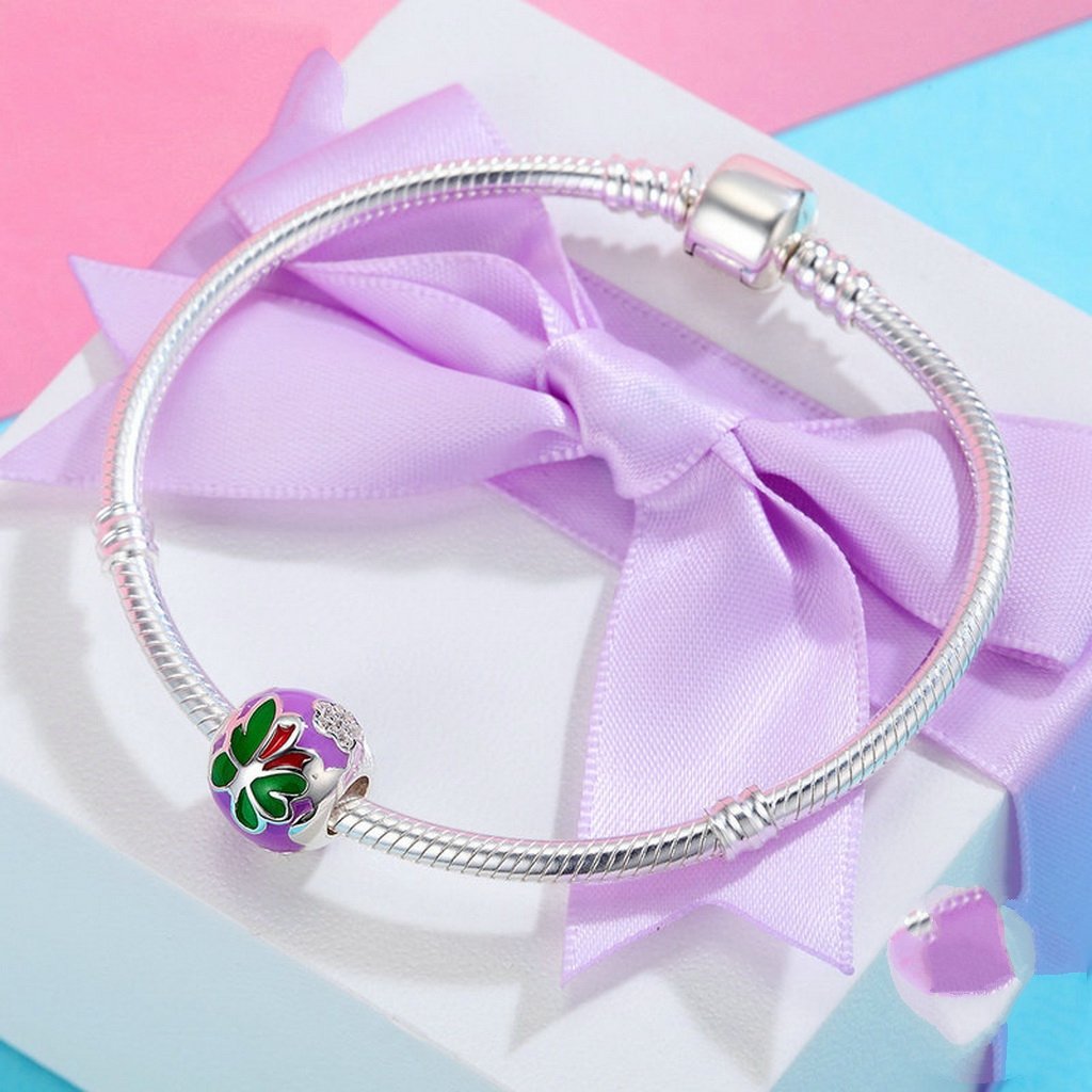 PAHALA 925 Sterling Silver Butterfly Flower Coloful Enamel with Crystals Enamel Charm Bead