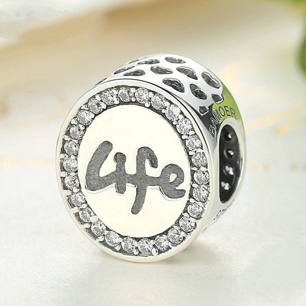 PAHALA 925 Strling Silver Life with Crystals Charms Pendant Fit Bracelets Necklace