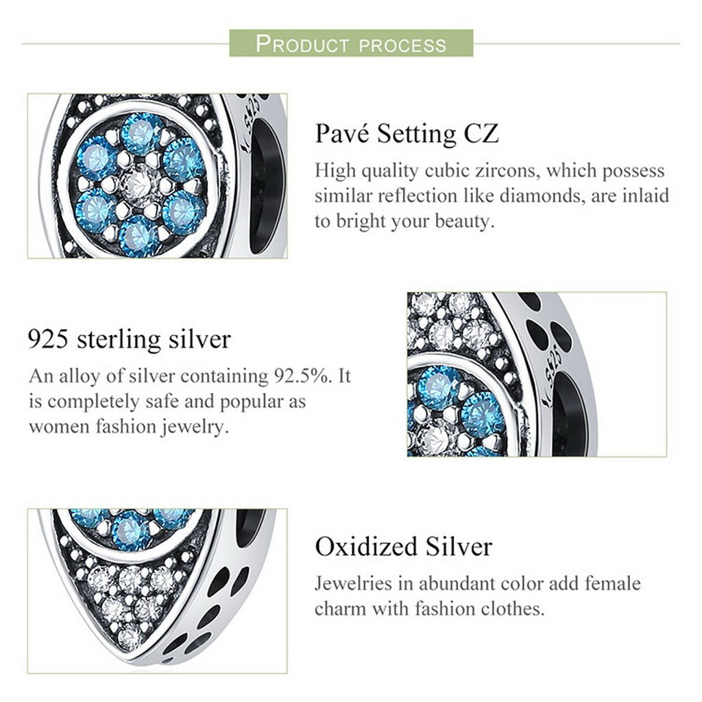 PAHALA 925 Sterling Silver Eye with Light Blue Crystals Charm Bead