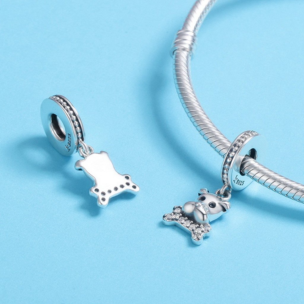PAHALA 925 Sterling Silver Lovely French Bulldog Crystals Charm Bead