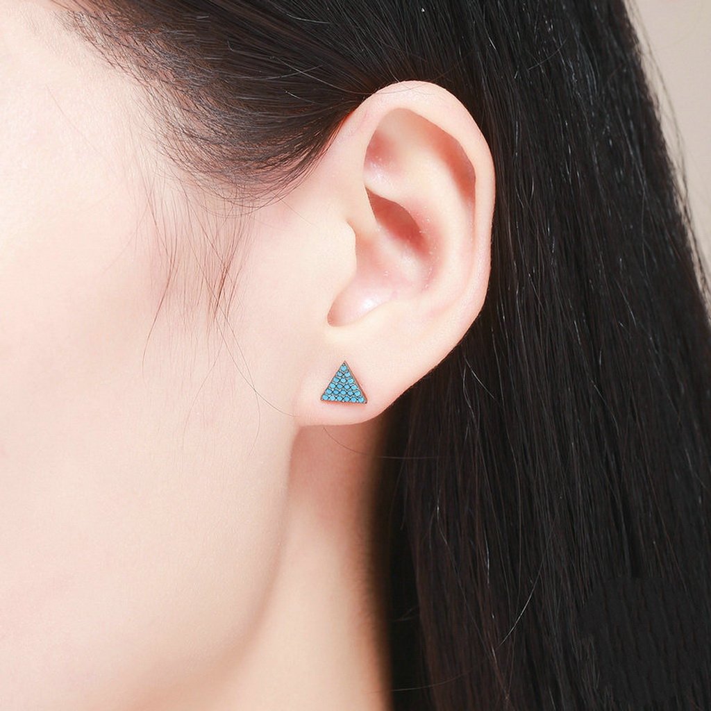 PAHALA 925 Sterling Silver Unique Triangle With Blue Crystals Party Wedding Stud Earrings