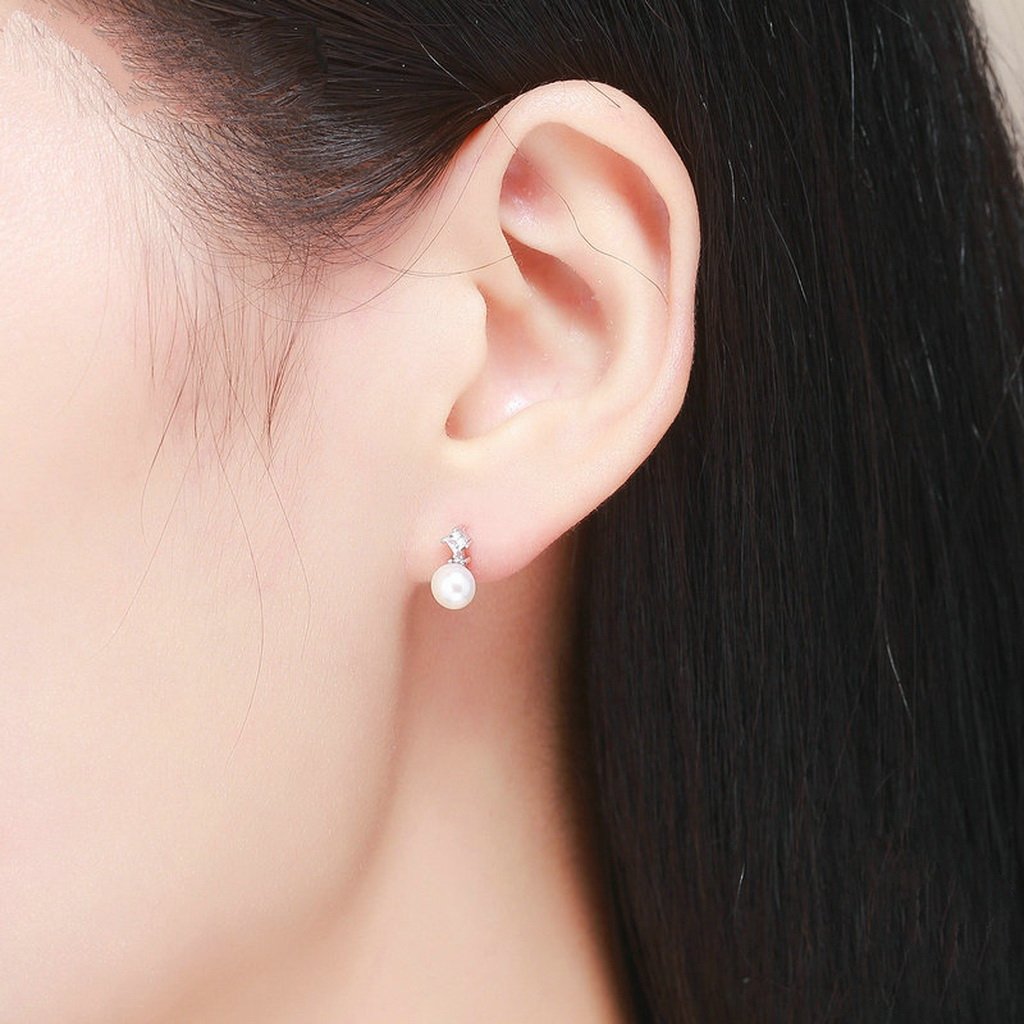 PAHALA 925 Sterling Silver Droplet Crystal With Pearl Party Wedding Stud Earrings