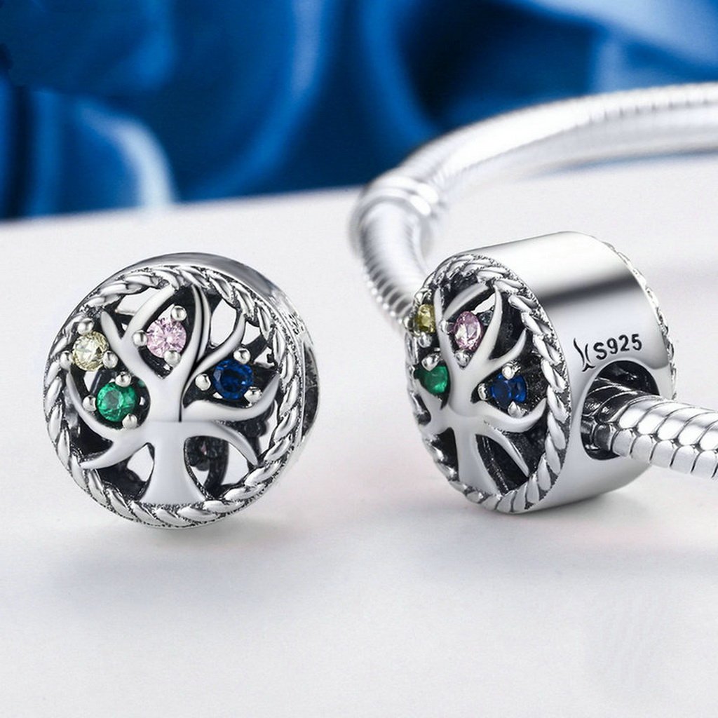 PAHALA 925 Sterling Silver Colorful Crystals Tree Charms Fit Bracelets Necklace