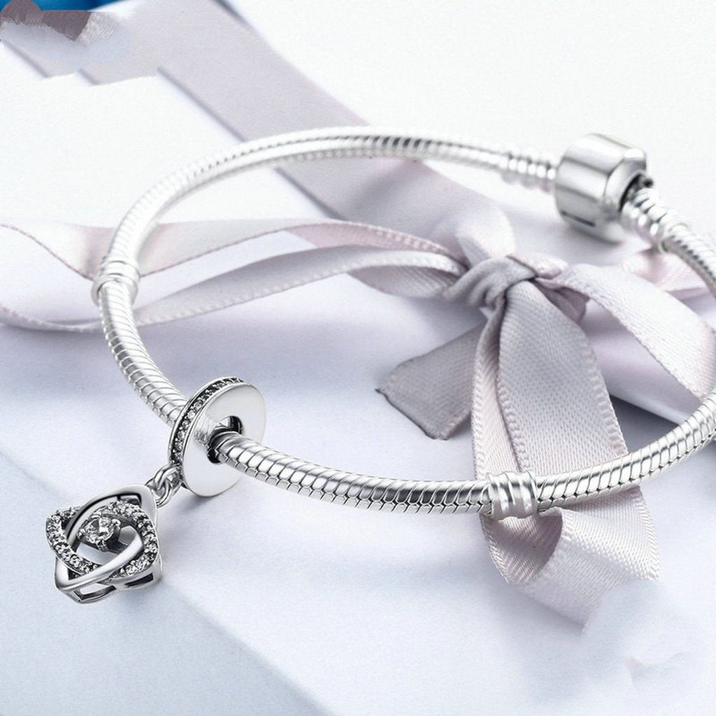 PAHALA 925 Sterling Silver Heart Geometric with Crystals Charms Beads