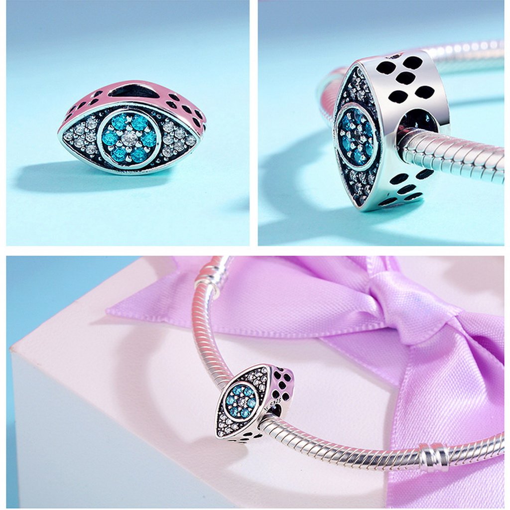 PAHALA 925 Sterling Silver Eye with Light Blue Crystals Charm Bead
