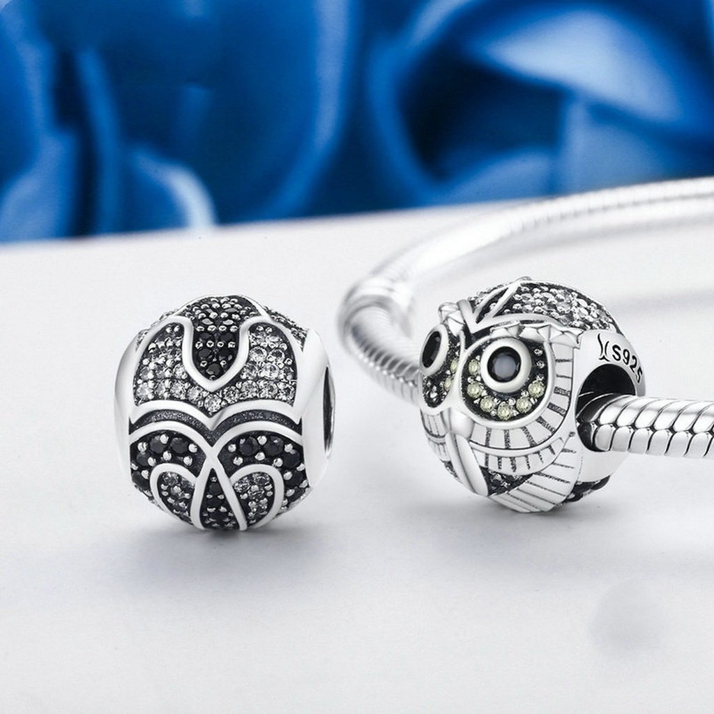 PAHALA 925 Sterling Silver Lovely OWL with Crystals Charms Beads