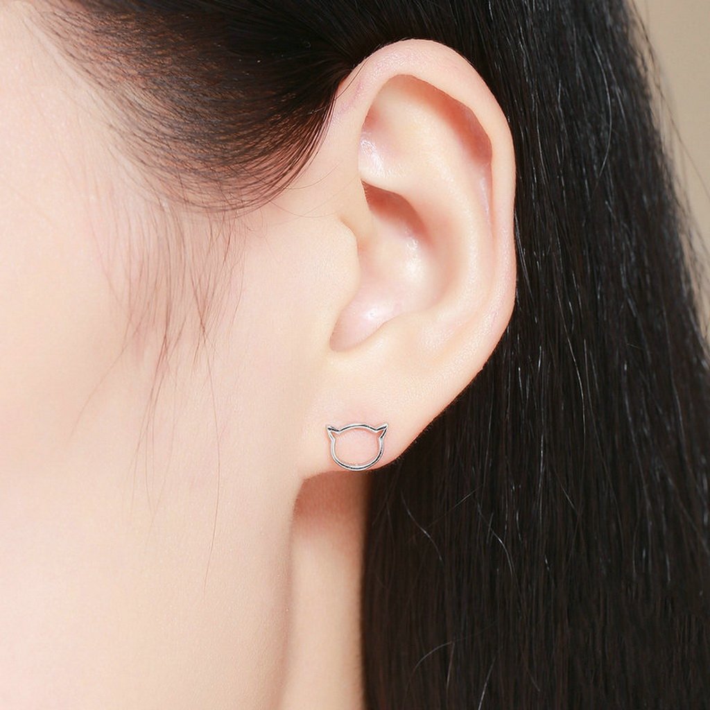 PAHALA 925 Sterling Silver Cute Cat With Fish Party Wedding Stud Earring