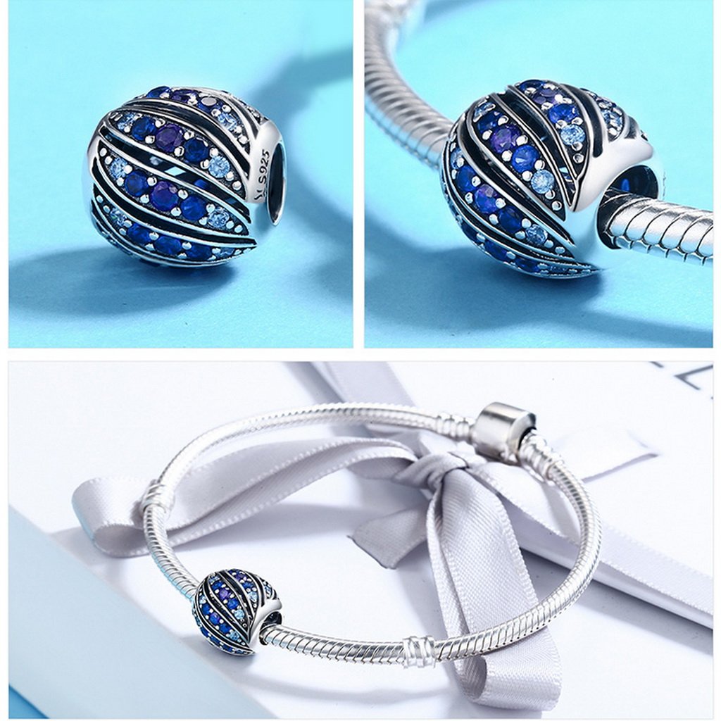 PAHALA 925 Sterling Silver Peacock Blue Crystals Charm Bead