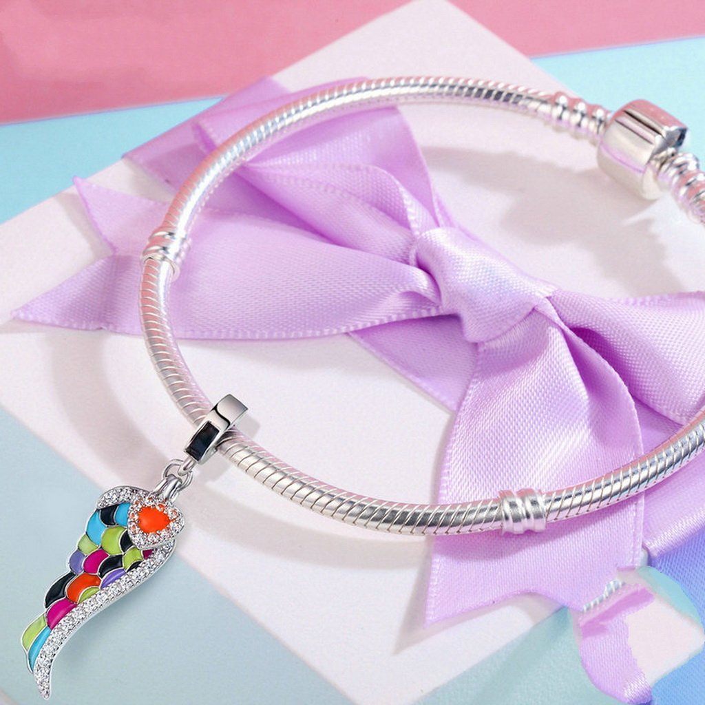 PAHALA 925 Sterling Silver Wing with Colorful Enamel Crystals Pendant Charm Bead